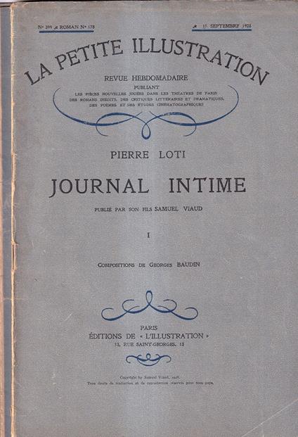 Journal Intime Publiè par son fils Samuel Viaud - 15 Septembre 1928 - Fascicolo 1,2, 3 - Pierre Loti - copertina