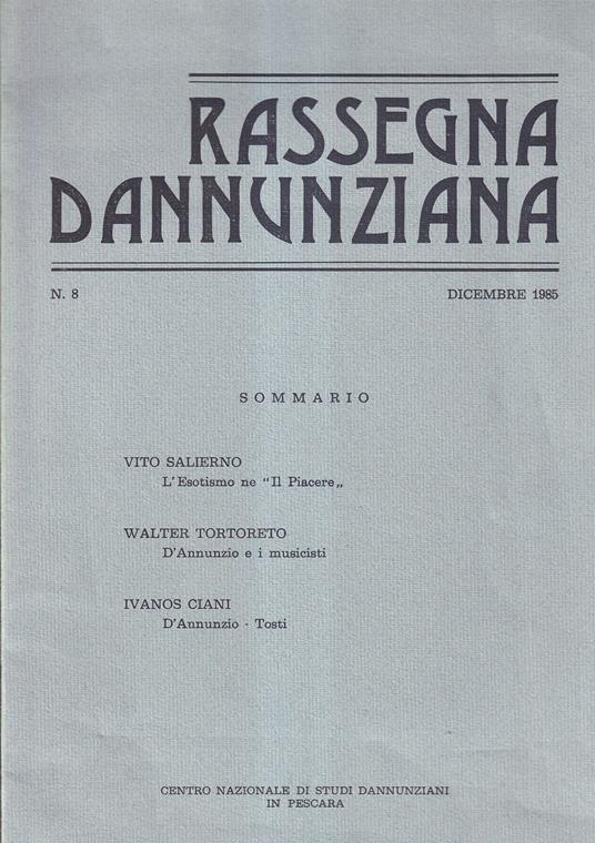 Rassegna Dannunziana, Anno IV, N. 8, Dicembre 1985 - copertina