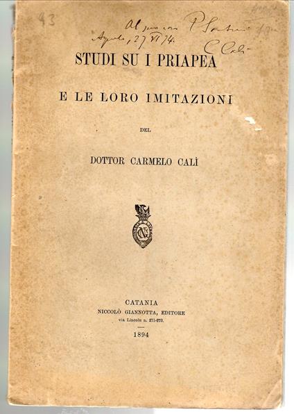 Studi Su I Priapea e Le Loro Imitazioni - Carmelo Calì - copertina