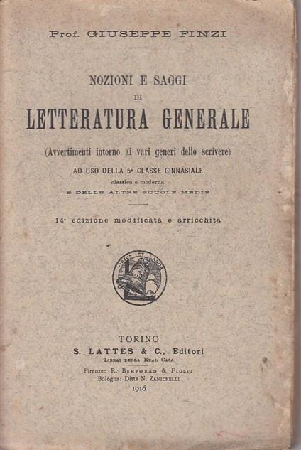 Nozioni Saggi Letteratura Generale - Giuseppe Finzi - copertina