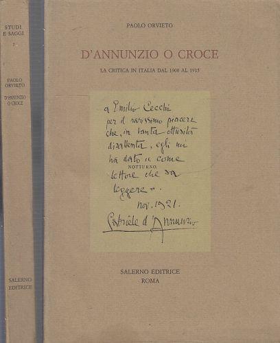 D'Annunzio O Croce La Critica - Paolo Orvieto - copertina