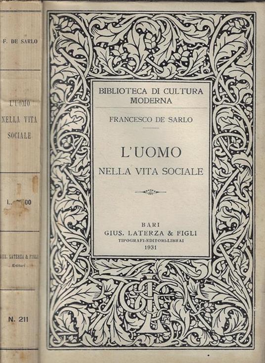 L' uomo nella vita sociale - Francesco De Sarlo - copertina