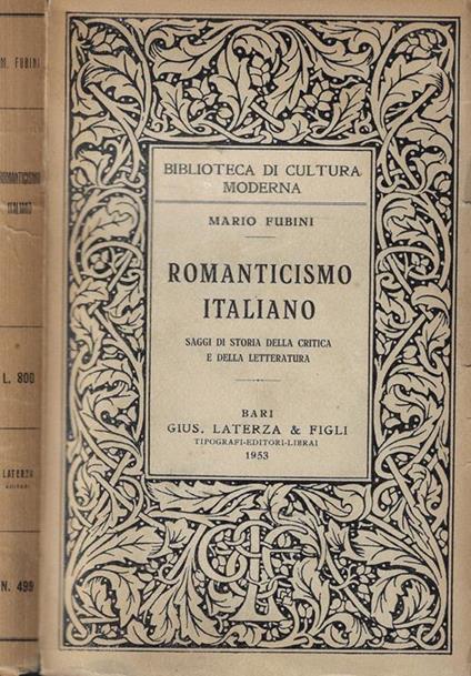 Romanticismo italiano - Mario Fubini - copertina