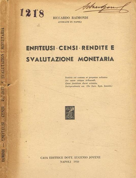 Enfiteusi-censi-rendite e svalutazione monetaria - copertina