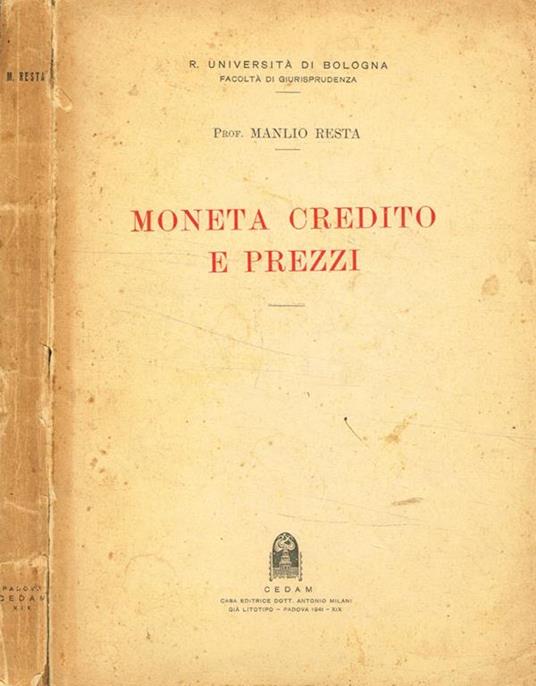 Moneta credito e prezzi - Manlio Resta - copertina