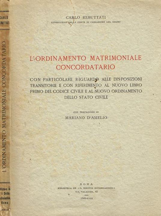 L' Ordinamento matrimoniale concordato - copertina