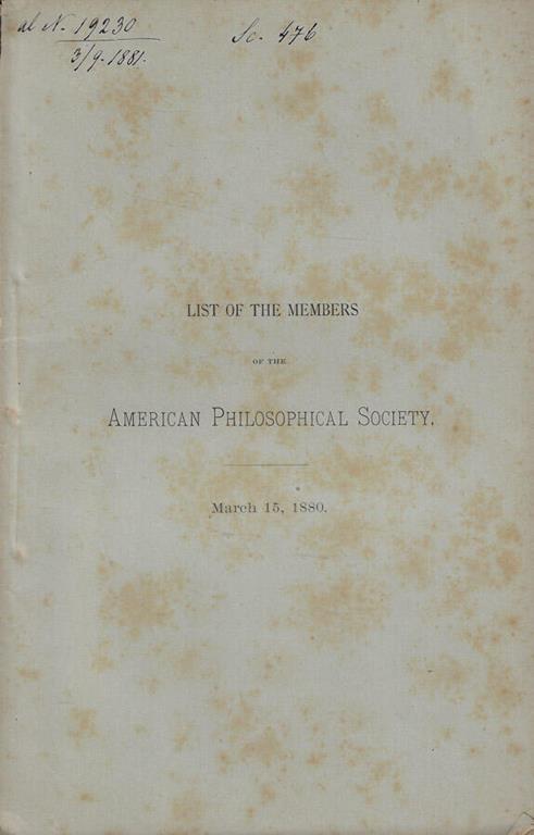 List of the Members of the American Philosophical Society held at Philadelphia 1880 - copertina