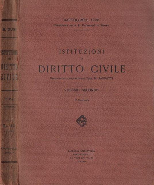 Istituzioni di diritto civile Vol. II - Bartolomeo Dusi - copertina