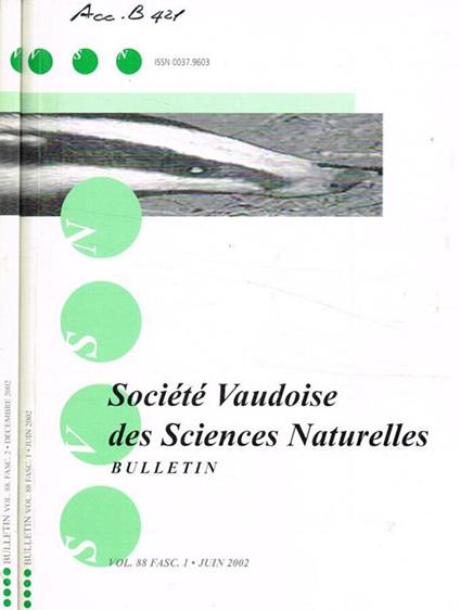 Societe vaudoise des sciences naturelles. Bulletin vol.88, anno 2002 - copertina