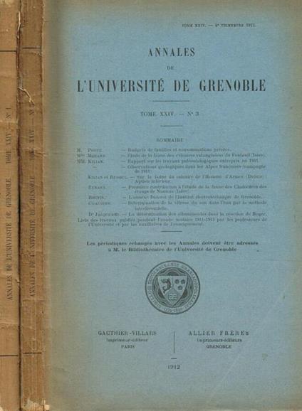 Annales de l'université de Grenoble. Tome XXIV, fasc.I, III, 1912 - copertina