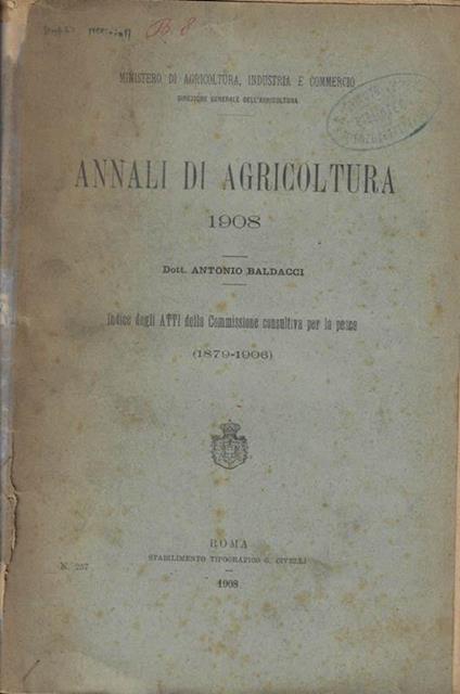 Annali di agricoltura 1908 - copertina