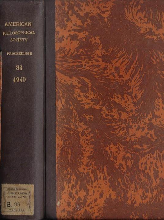 Proceedings of the American Philosophical Society held at Philadelphia for promoting useful knowledge Vol. 83 1940 - copertina