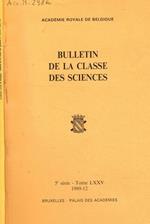 Bulletin de la classe des sciences tome LXXV, serie 5, 1989-12