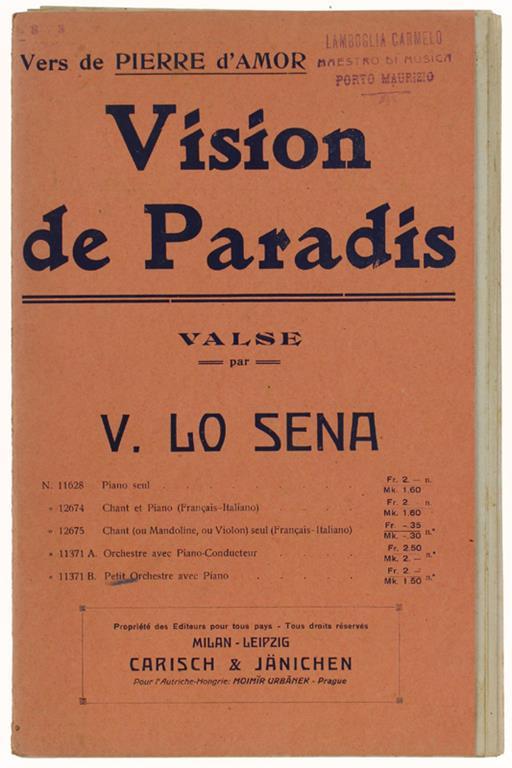 Vision De Paradis. Vers De Pierre D'Amor. Petit Orcheste Avec Piano - copertina