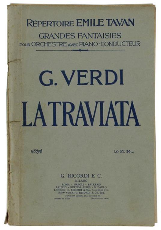 La  Traviata. Répertoire Emile Tavan - Grandes Fantasies Pour Orchestre Avec Piano-Conducteur - Giuseppe Verdi - copertina