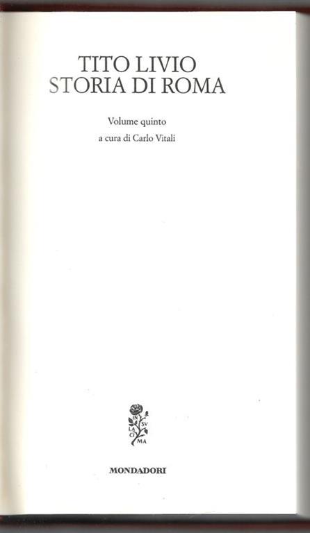 Tito Livio storia di Roma - Volume quinto - Carlo Vitali - copertina