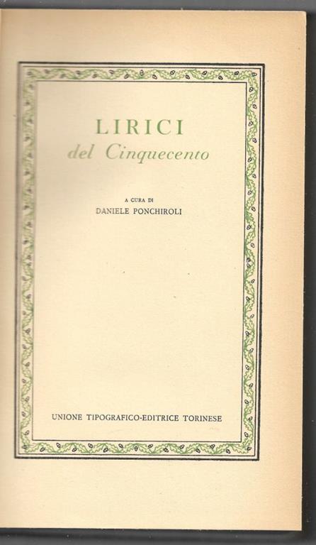 Lirici del Cinquecento - Daniele Ponchiroli - copertina