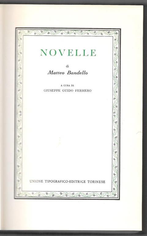 Novelle - Matteo Bandello - copertina