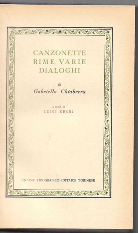 Canzonette rime varie dialoghi - Gabriello Chiabrera - copertina