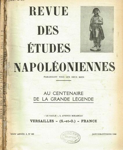 Revue des etudes napoleoniennes. Tome XLVI, fasc.183, 184, gen/feb, mar/apr 1940 - copertina