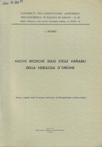 Nuove ricerche sulle stelle variabili della nebulosa d'Orione - copertina