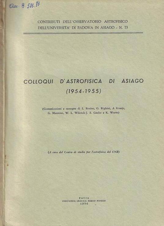 Colloqui d'astrofisica di Asiago (1954-1955) - copertina