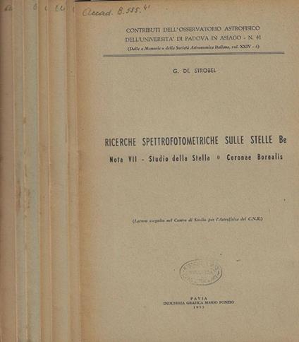 Ricerche spettrofotometriche sulle stelle Be nota VII-VIII-IX-X-XI-XII-XIII/XIV - copertina