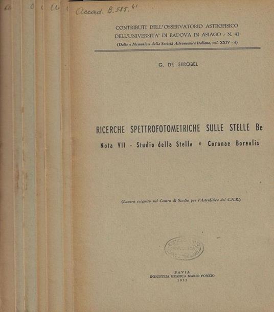 Ricerche spettrofotometriche sulle stelle Be nota VII-VIII-IX-X-XI-XII-XIII/XIV - copertina