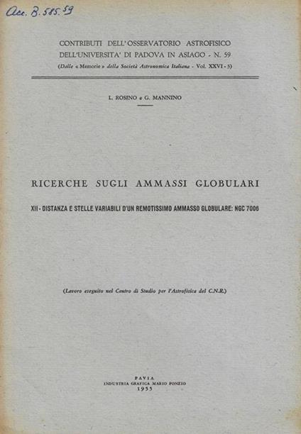 Ricerche sugli ammassi globulari - copertina