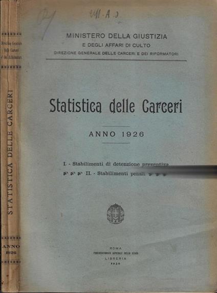 Statistica delle carceri per l'anno 1926 - copertina