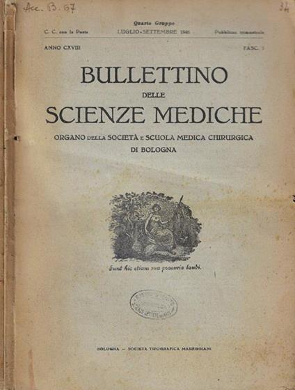 Bullettino delle Scienze Mediche Anno 1946 n. 3-4 - copertina