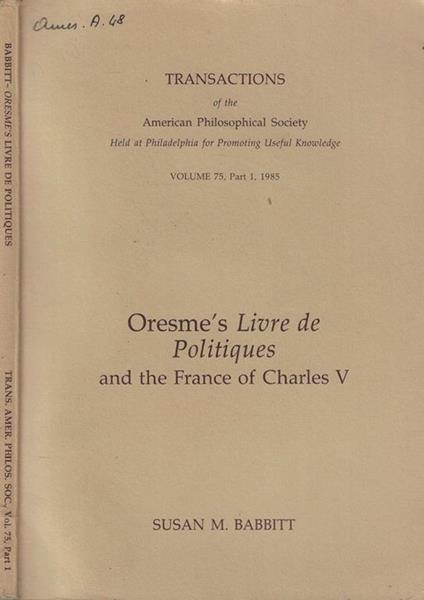 Oresme's Livre de Politiques and the France of Charles V - copertina