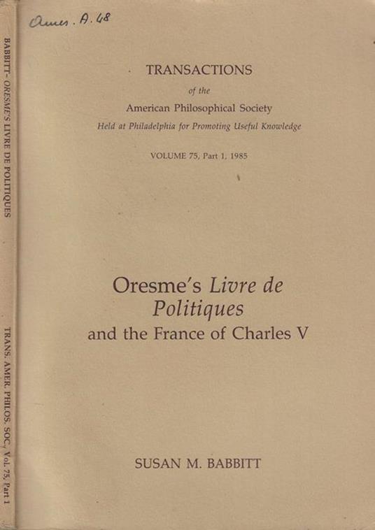 Oresme's Livre de Politiques and the France of Charles V - copertina