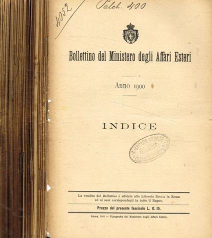 Bollettino del ministero degli affari esteri anno 1900, fasc.154-185 - copertina