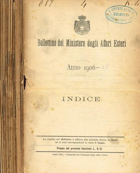 Bollettino del ministero degli affari esteri. 1906 - copertina