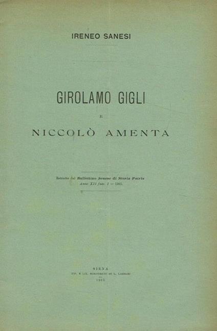 Girolamo Gigli e Niccolò Amenta - Irene Sanesi - copertina