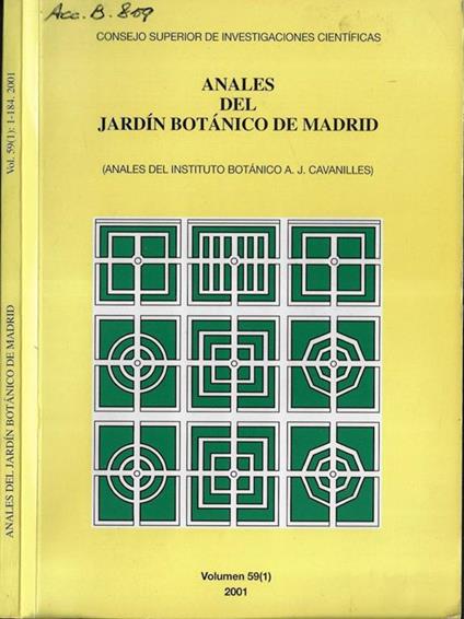 Anales del jardin botanico de Madrid Volumen 59 n. 1 2001 - copertina