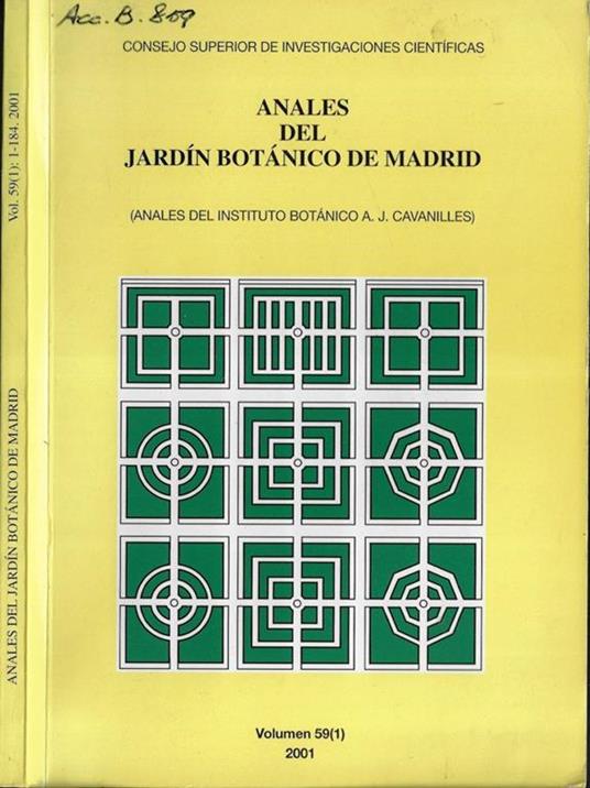 Anales del jardin botanico de Madrid Volumen 59 n. 1 2001 - copertina