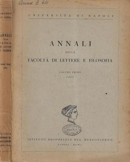 Università di Napoli Annali della facoltà di lettere e filosofia Volume primo - copertina