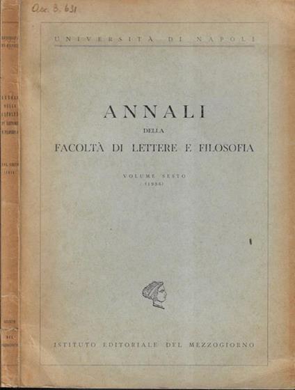 Università di Napoli Annali della facoltà di lettere e filosofia Volume sesto - copertina