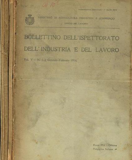 Bollettino dell'ispettorato dell'industria e del lavoro. Vol.V, 1914 - copertina