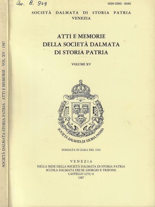 Atti e Memorie della Società Dalmata di Storia Patria Vol. XV - copertina