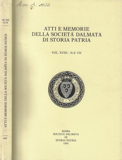 Atti e Memorie della Società Dalmata di Storia Patria Vol. XVIII - copertina