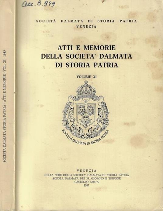 Atti e Memorie della Società Dalmata di Storia Patria Vol. XI - copertina