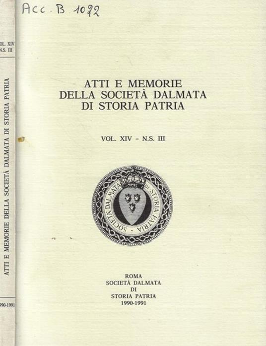 Atti e Memorie della Società Dalmata di Storia Patria Vol. XIV - copertina