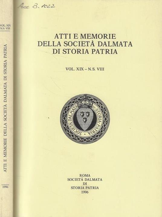 Atti e Memorie della Società Dalmata di Storia Patria Vol. XIX - copertina
