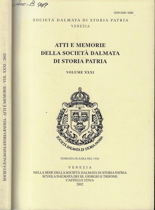 Atti e Memorie della Società Dalmata di Storia Patria Vol. XXXI - copertina