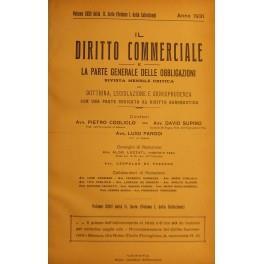 Il Diritto Commerciale e la parte generale delle obbligazioni. Diretta da: P. Cogliolo, D. Supino, L. Parodi. Annata 1931. Parte I - Dottrina. Parte II - Giurisprudenza - copertina