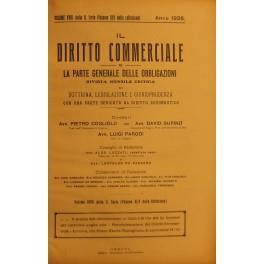 Il Diritto Commerciale e la parte generale delle obbligazioni. Diretta da: P. Cogliolo, D. Supino, L. Parodi. Annata 1926. Parte I - Dottrina. Parte II - Giurisprudenza - copertina