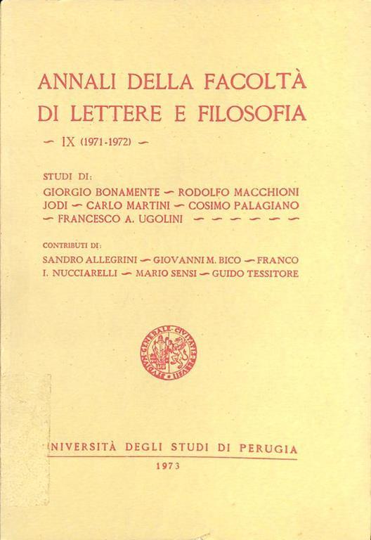 Annali della Facoltà di Lettere e Filosofia. IX (1971-1972) - copertina